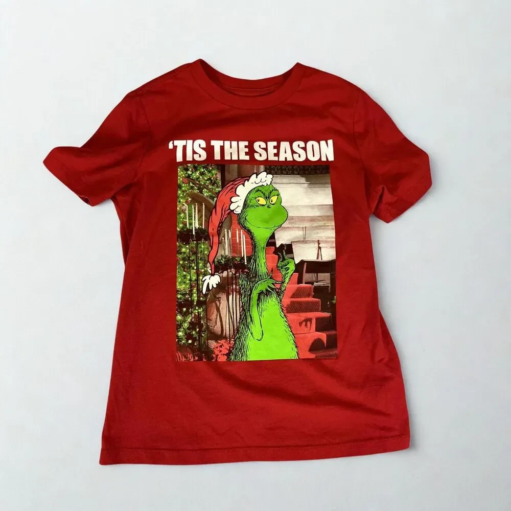 Old Navy T-Shirt Boys M Grinch Christmas Red Holiday Graphic Tee ‘Tis The Season